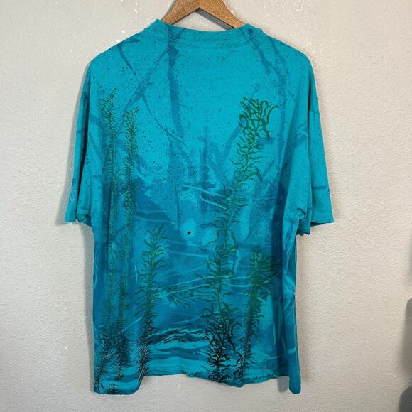 VTG 90s Local Color Art T Shirt XL Dolphin Ocean AOP Tie Die Single Stitch - Picture 3 of 8